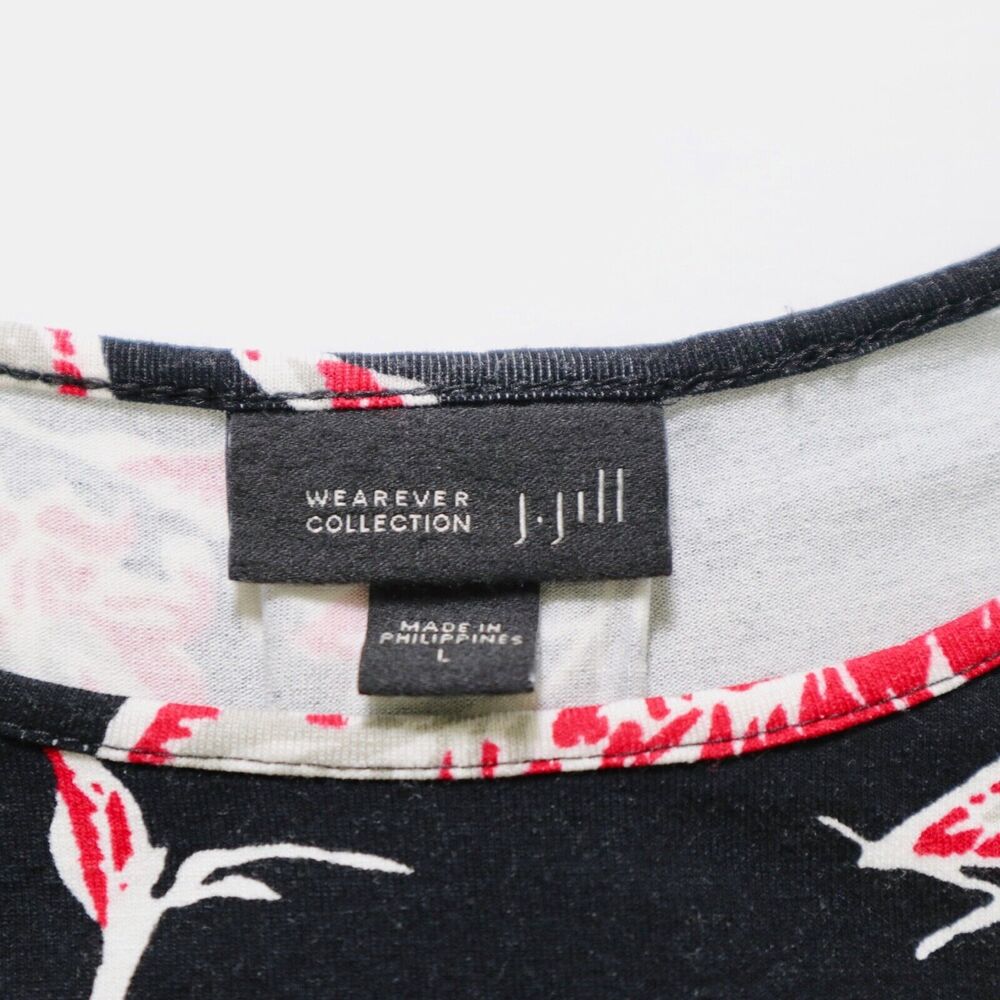 J Jill Size L Wearever Collection Jersey Knit Tee Floral Black Red - Picture 7 of 8